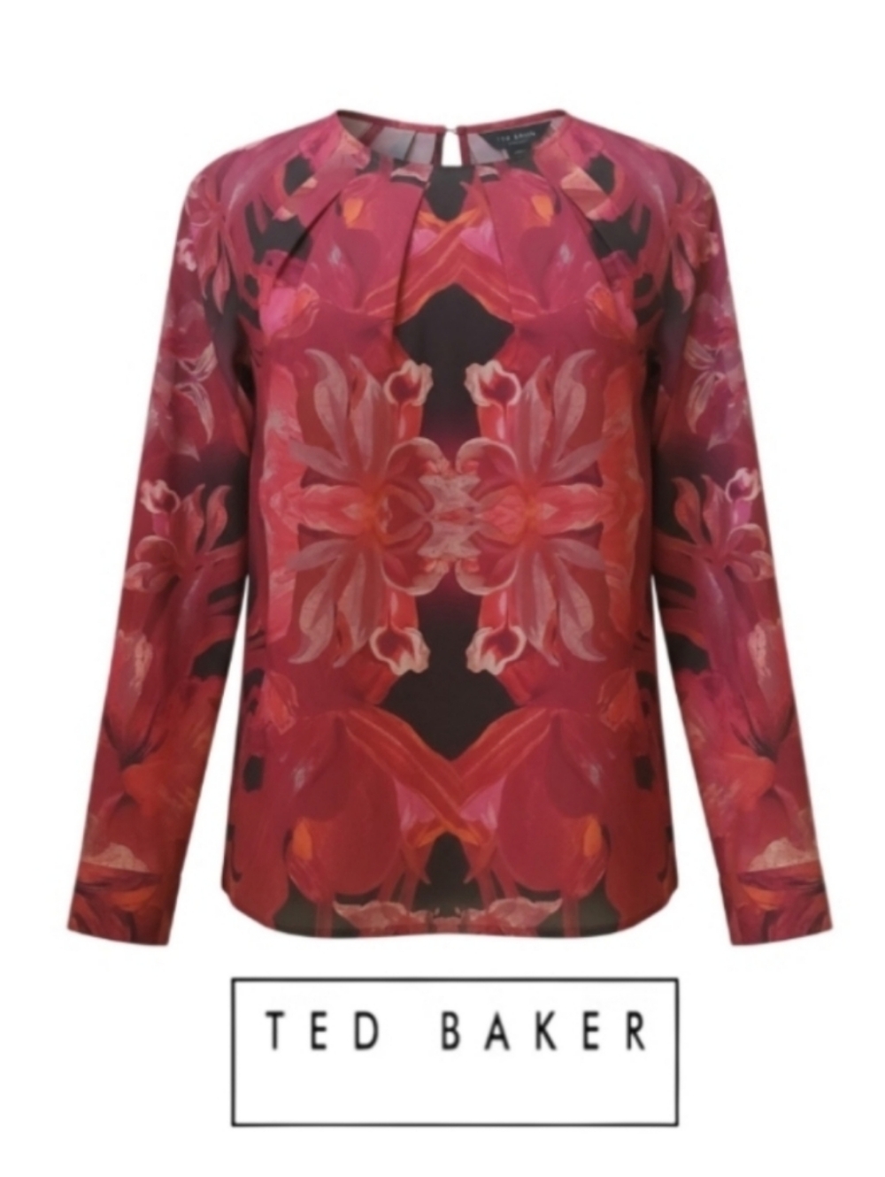 NWOT TED BAKER Zacci Red Orchid Floral Zacci Blouse XS (Ted Baker 0, US 2)